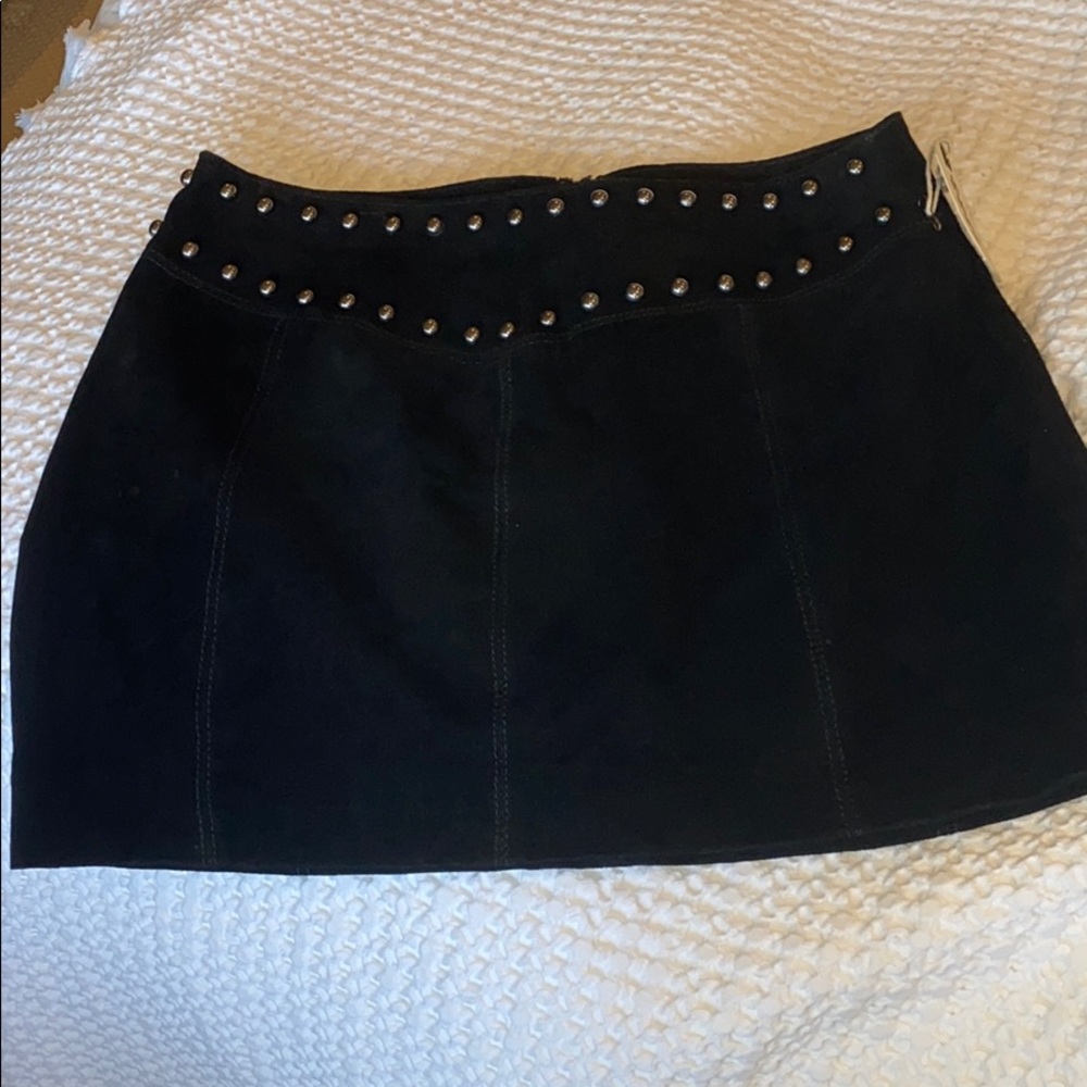 Black Suede Studded Mini Skirt